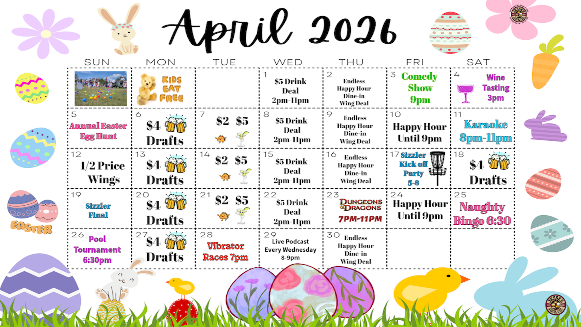 Monthly events calendar